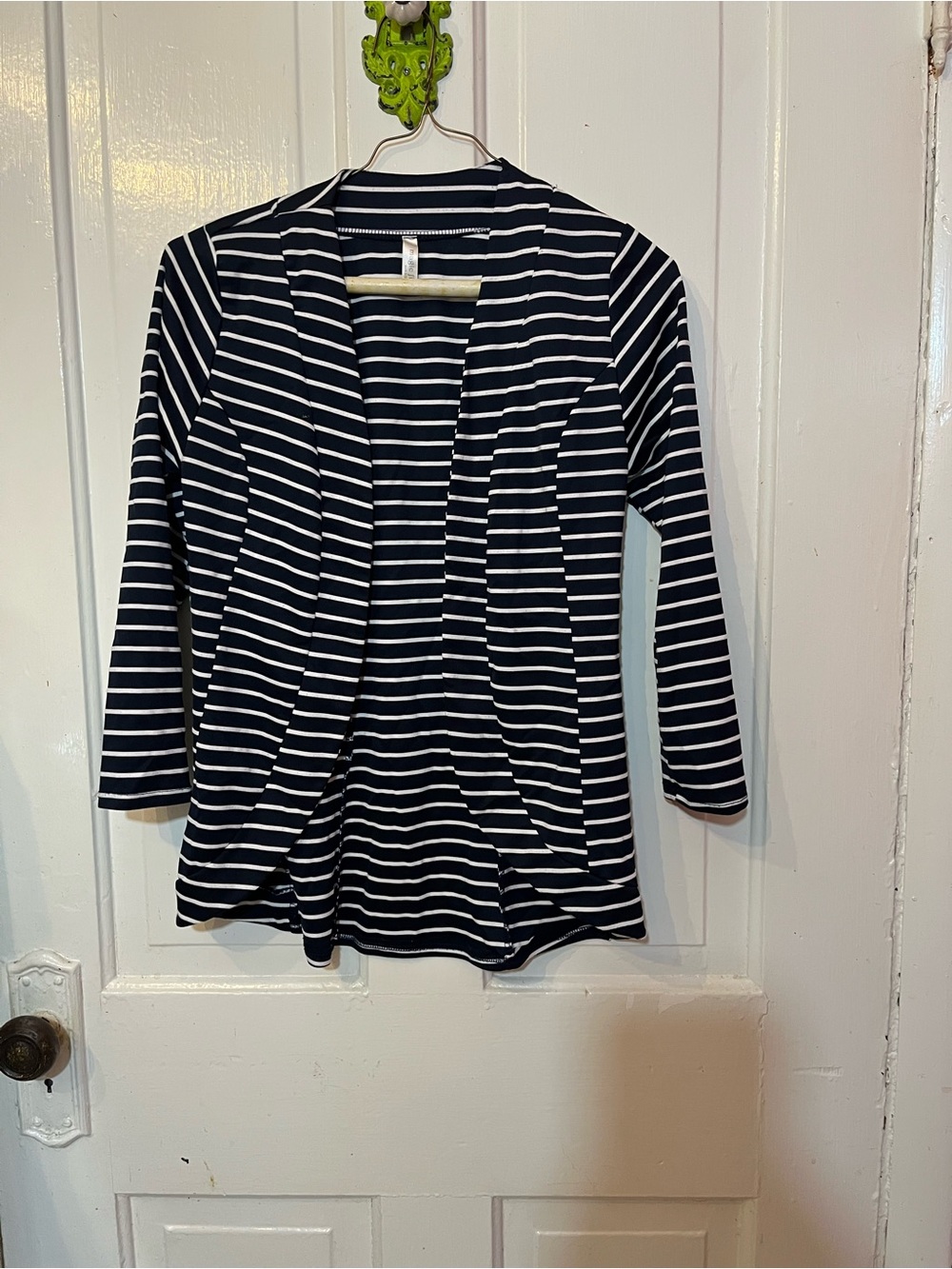 Magic Fit Navy and White Striped Open-Front Cardigan